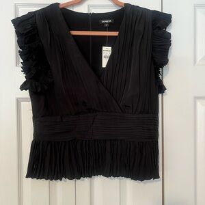 NWT Express Black Pleated Peplum Style Women's Top